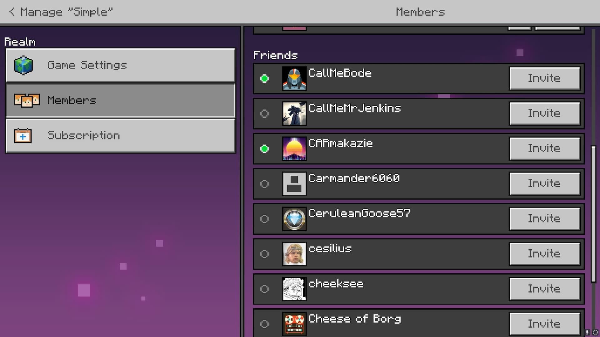 Minecraft Realms приглашение друзей