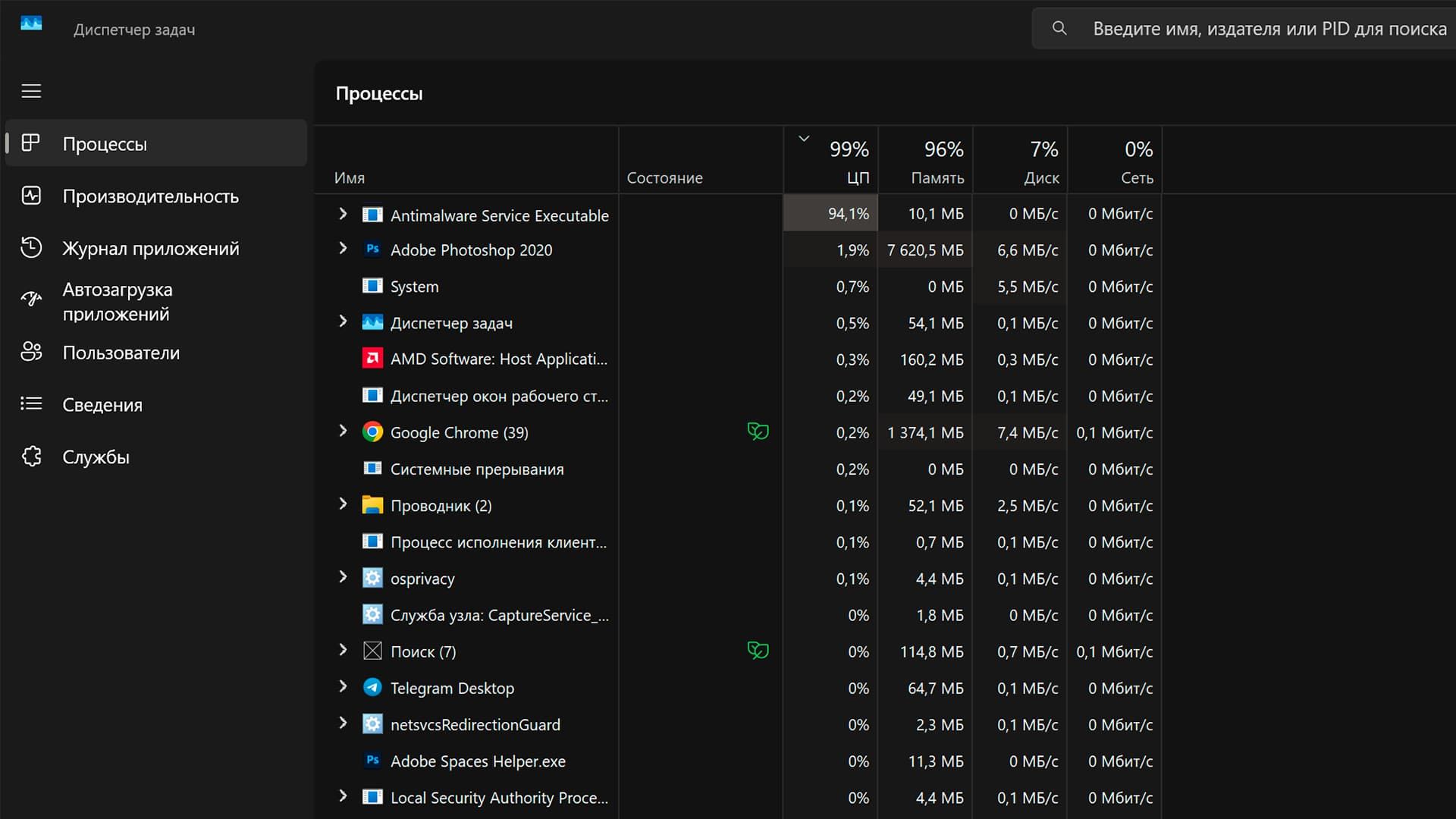 100% загрузка CPU