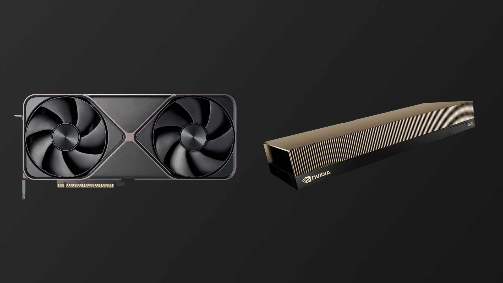 Сравнение потребительской видеокарты NVIDIA RTX 5080 (слева) и серверной NVIDIA H200 NVL (справа)