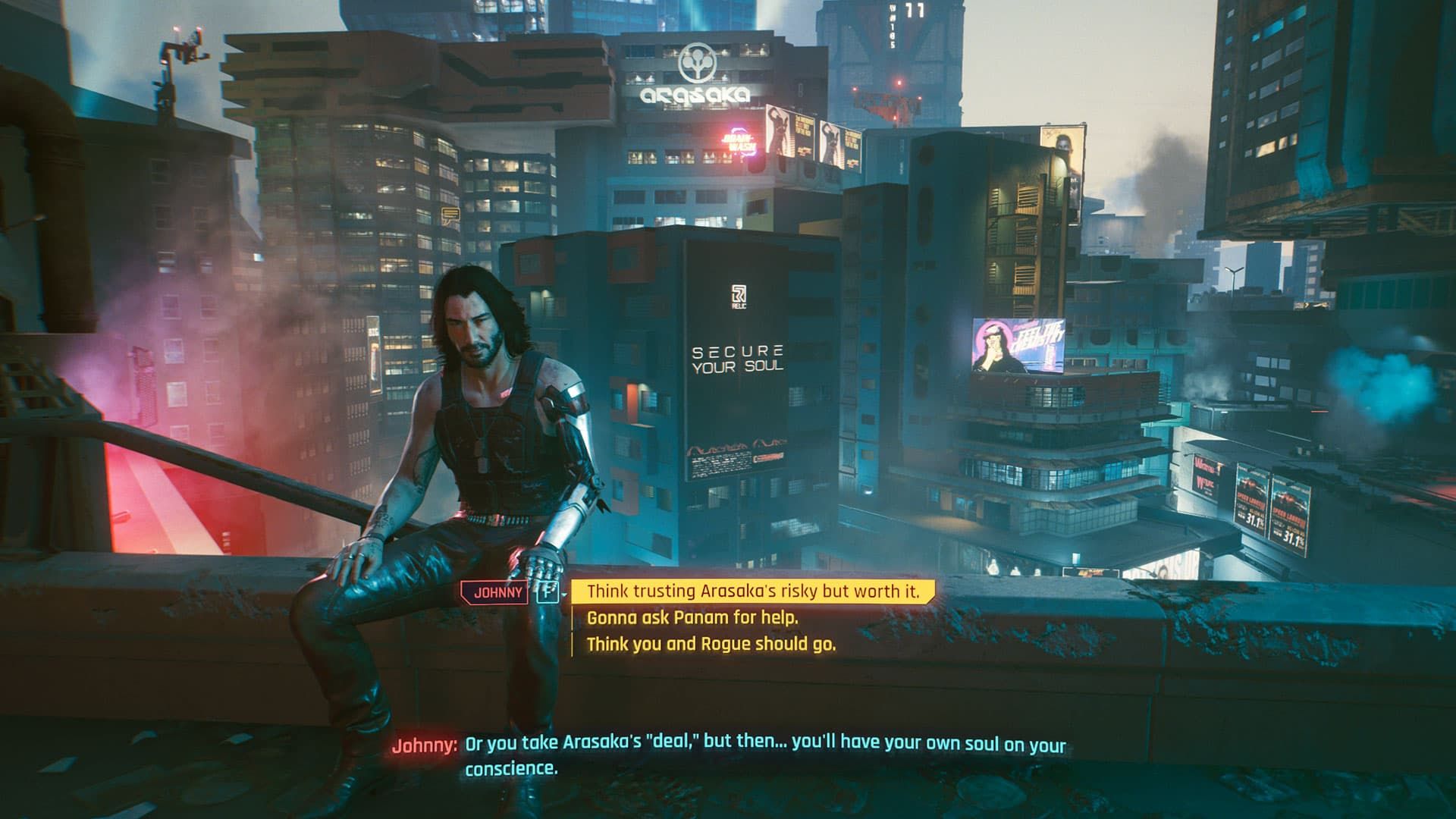 Cyberpunk 2077 (2020) — разговор с Джонни на крыше
