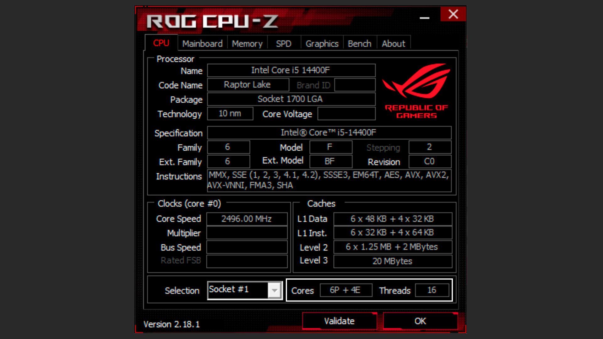 Проверка ядер и потоков в утилите CPU-Z