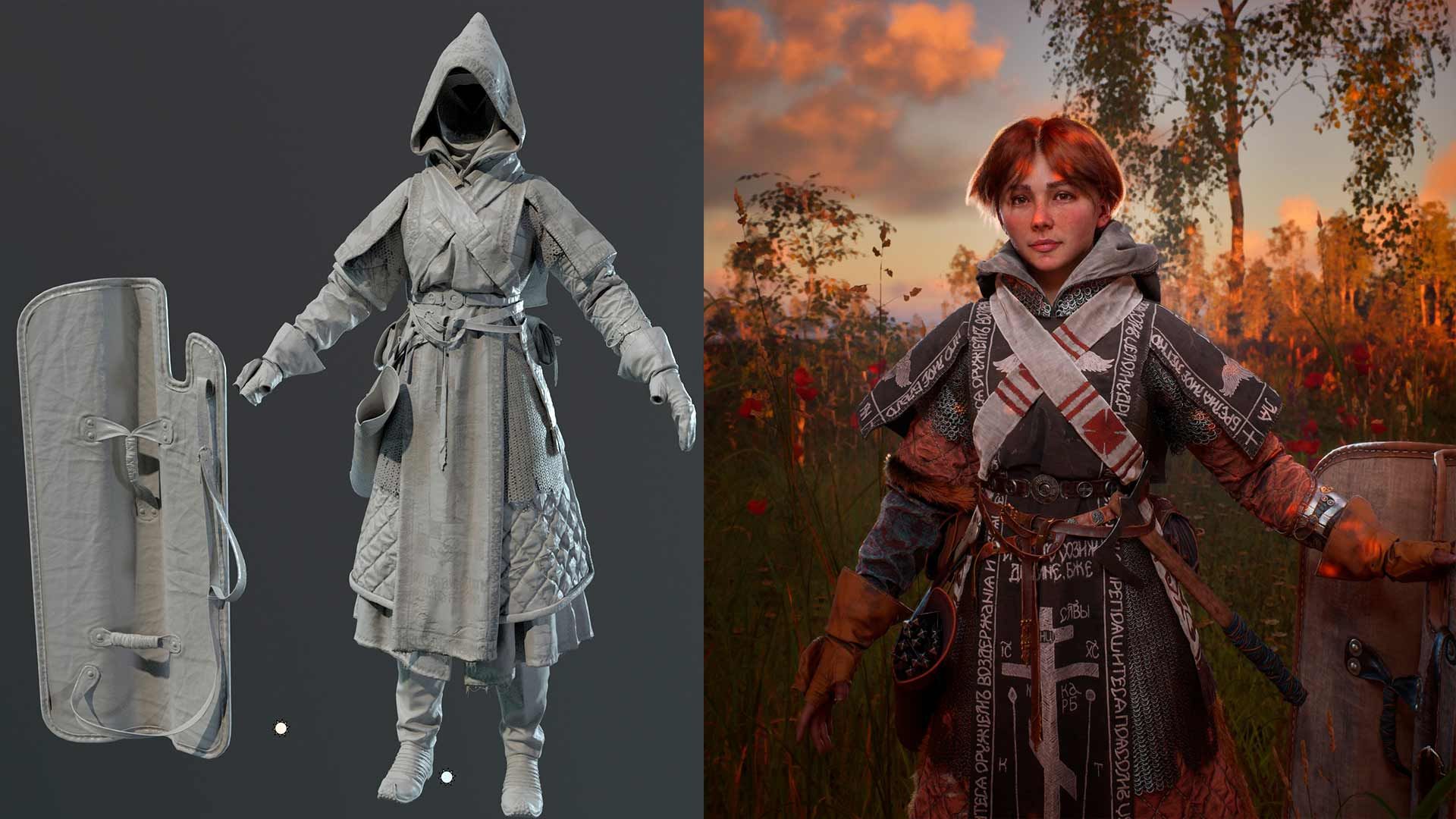 Слева — модель без текстур. Справа — с текстурами