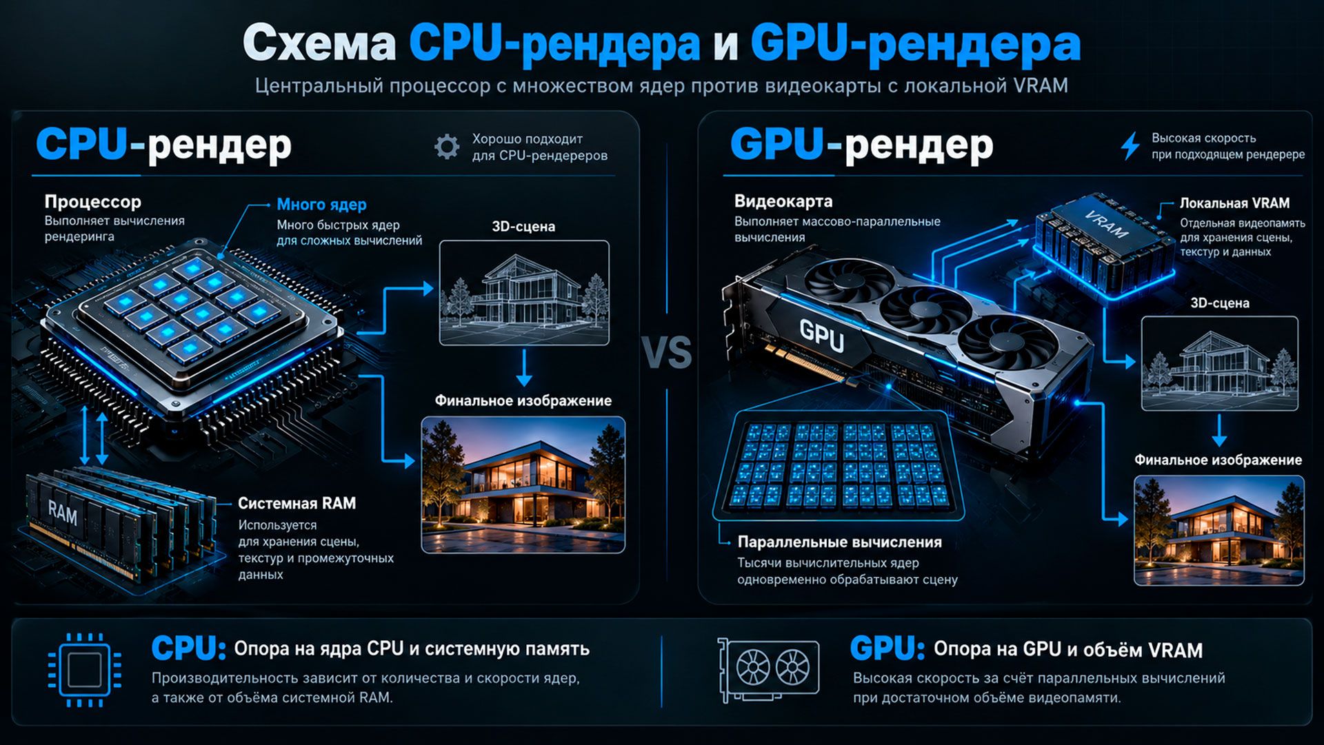 схема CPU-рендера и GPU-рендера