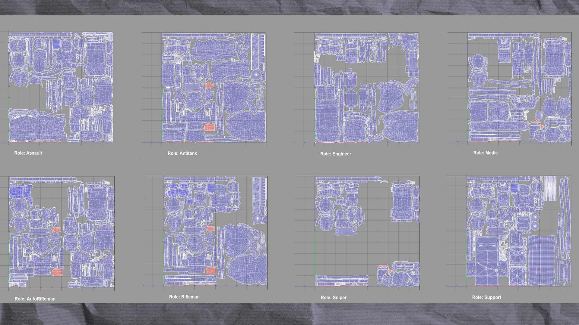 UV-развёртка текстур восьми персонажей Hell Let Loose