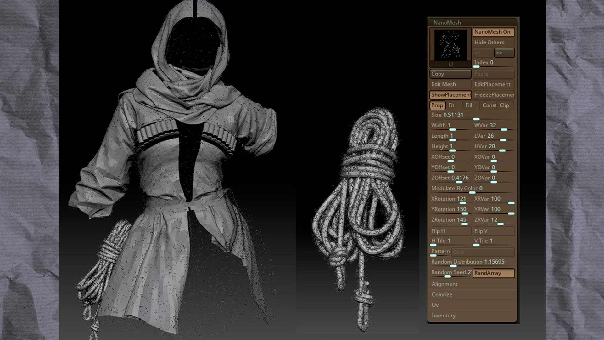 Распределение по полигонам в ZBrush