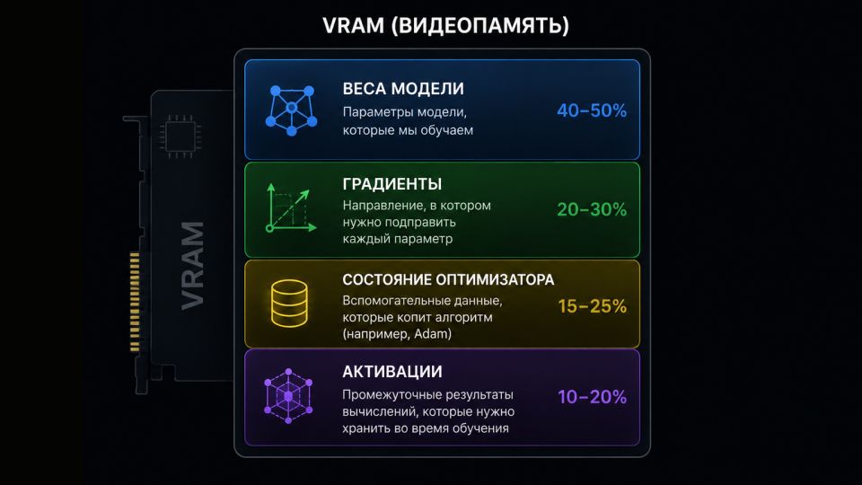 Распределение видеопамяти при инференсе и обучении ИИ