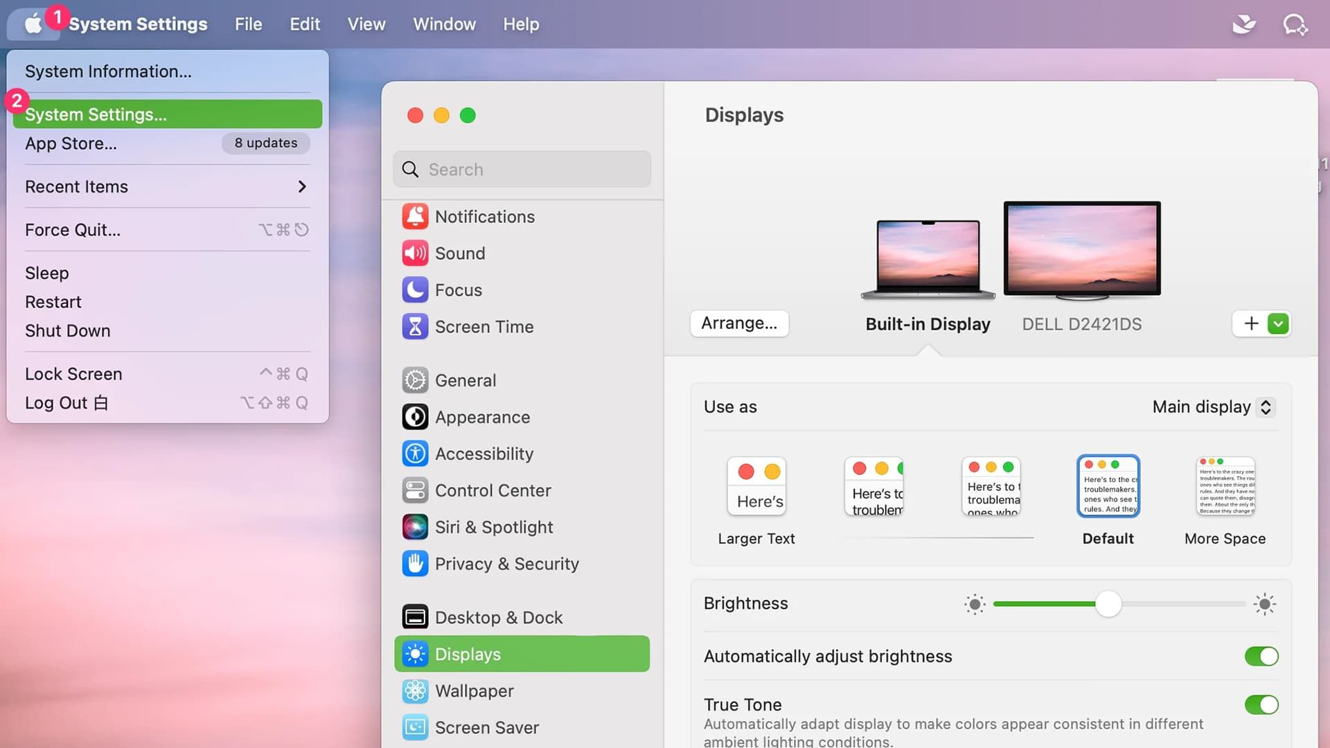 MAC настройки дисплея