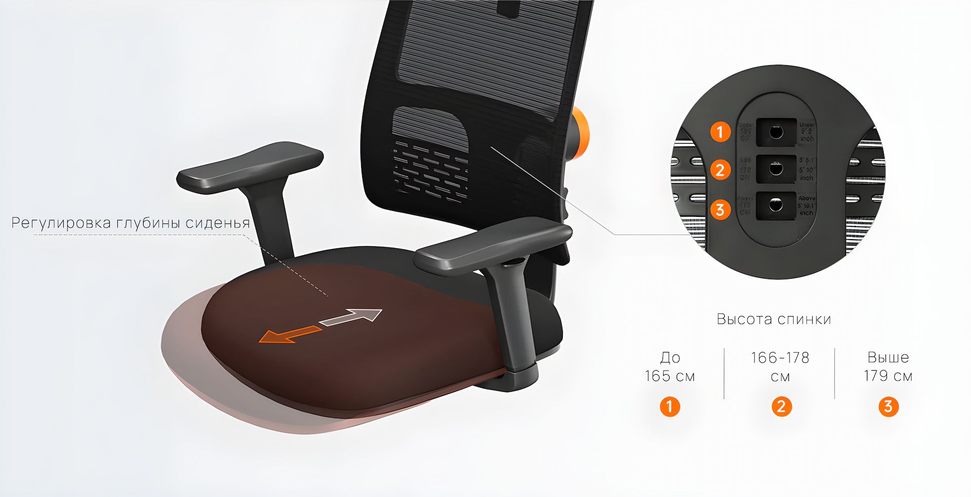 Регулируемая спинка.