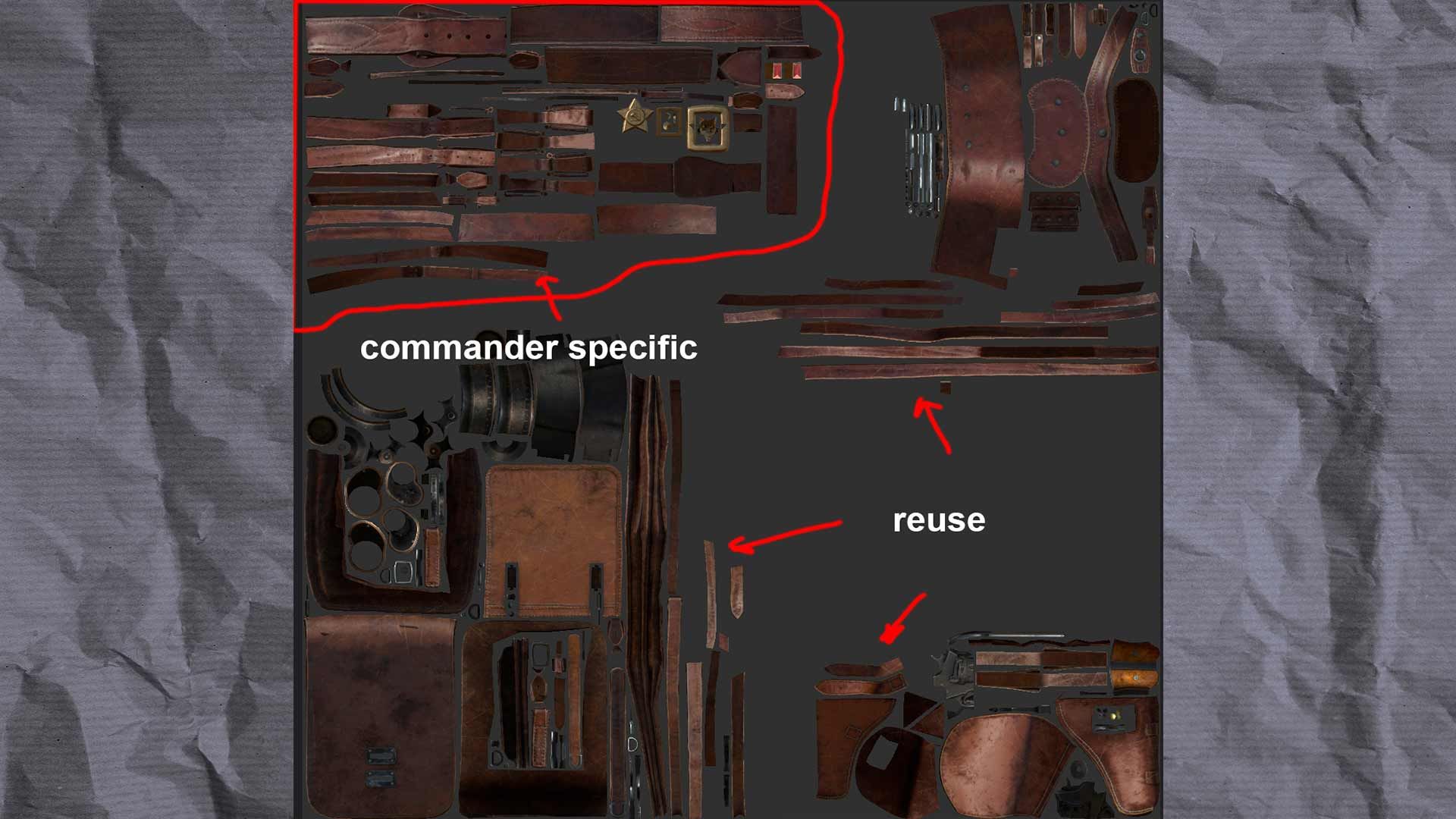 Слева вверху — уникальные элементы обмундирования командира. Всё остальное — уже готовые элементы других классов