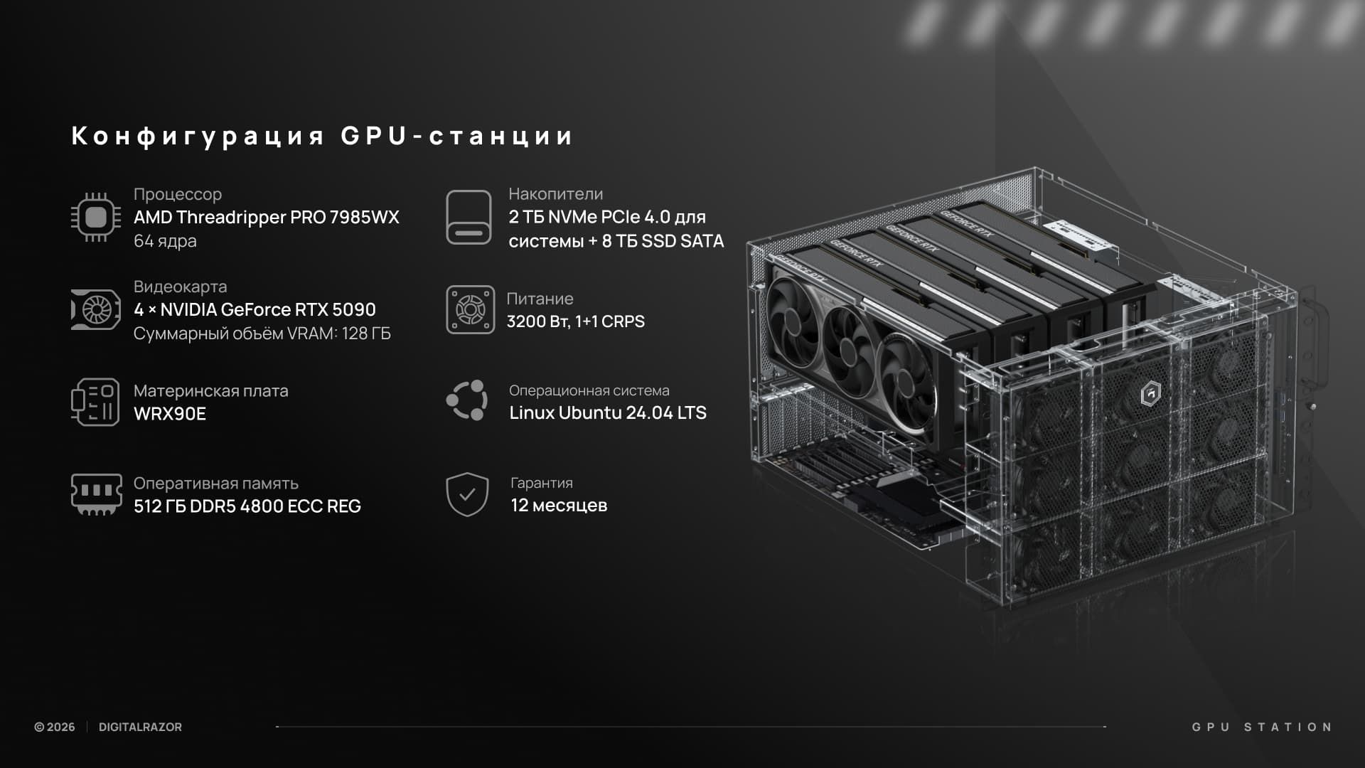 GPU-сервер на 4 RTX 5090 и AMD Threadripper Pro 7985X