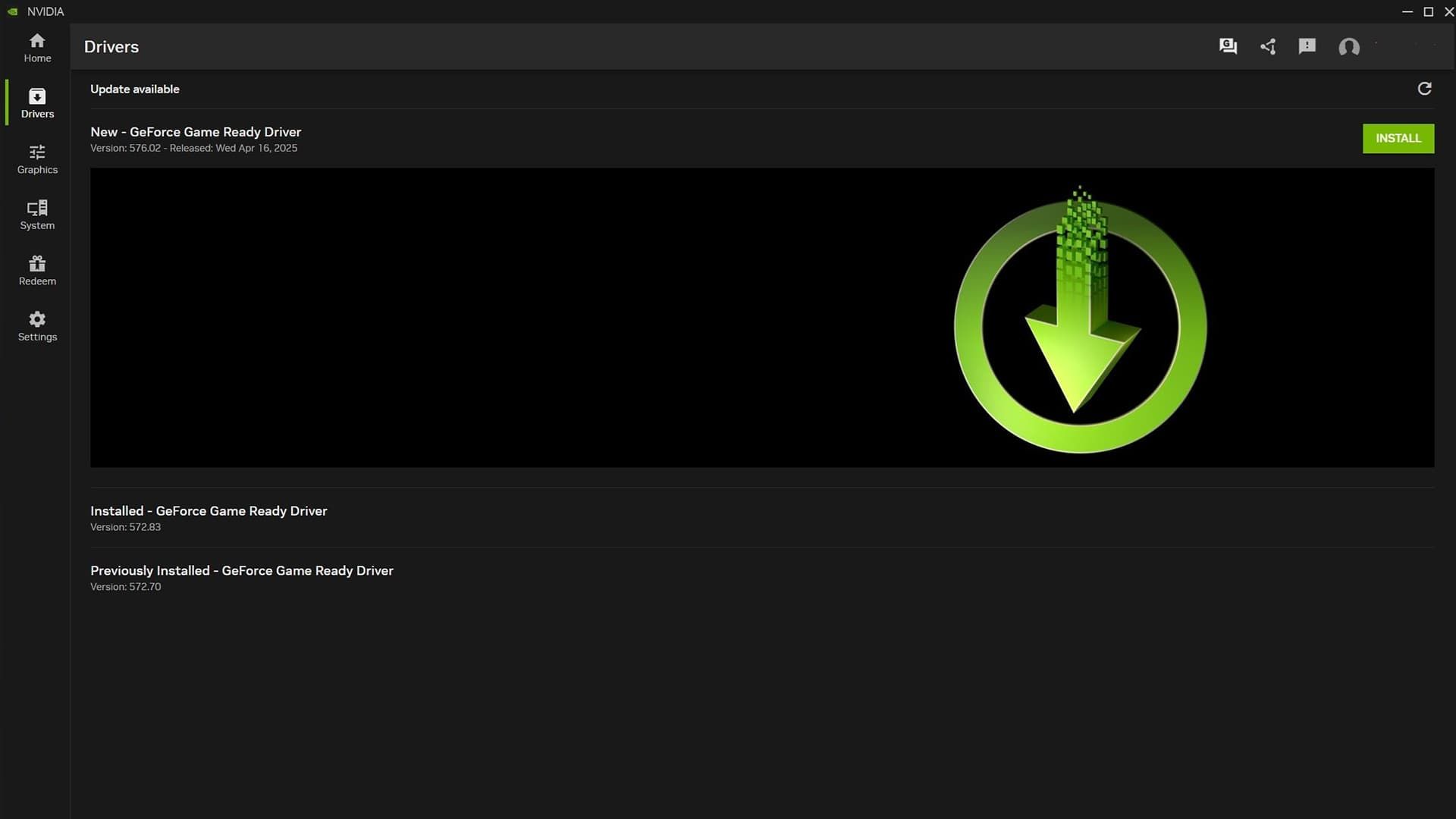 Обновление драйверов в NVIDIA App