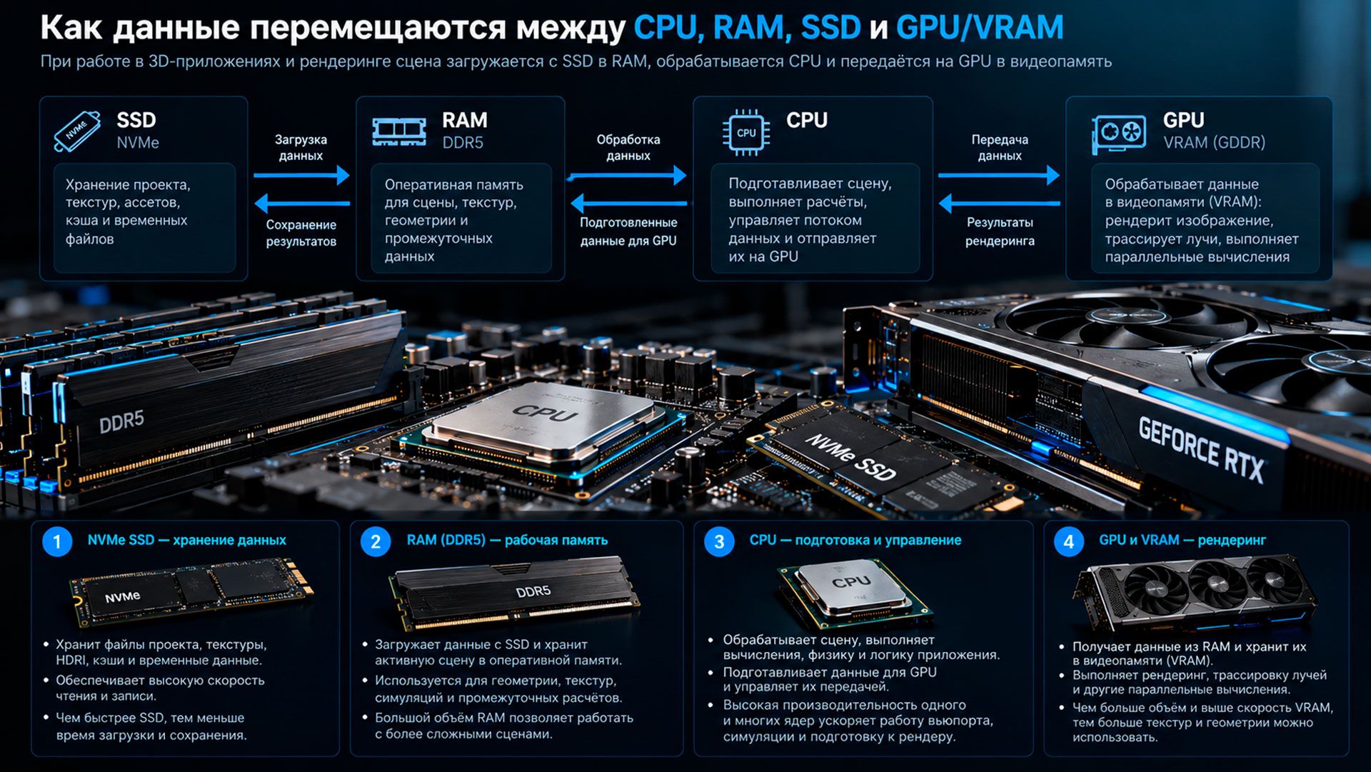 CPU — RAM — SSD — GPU/VRAM