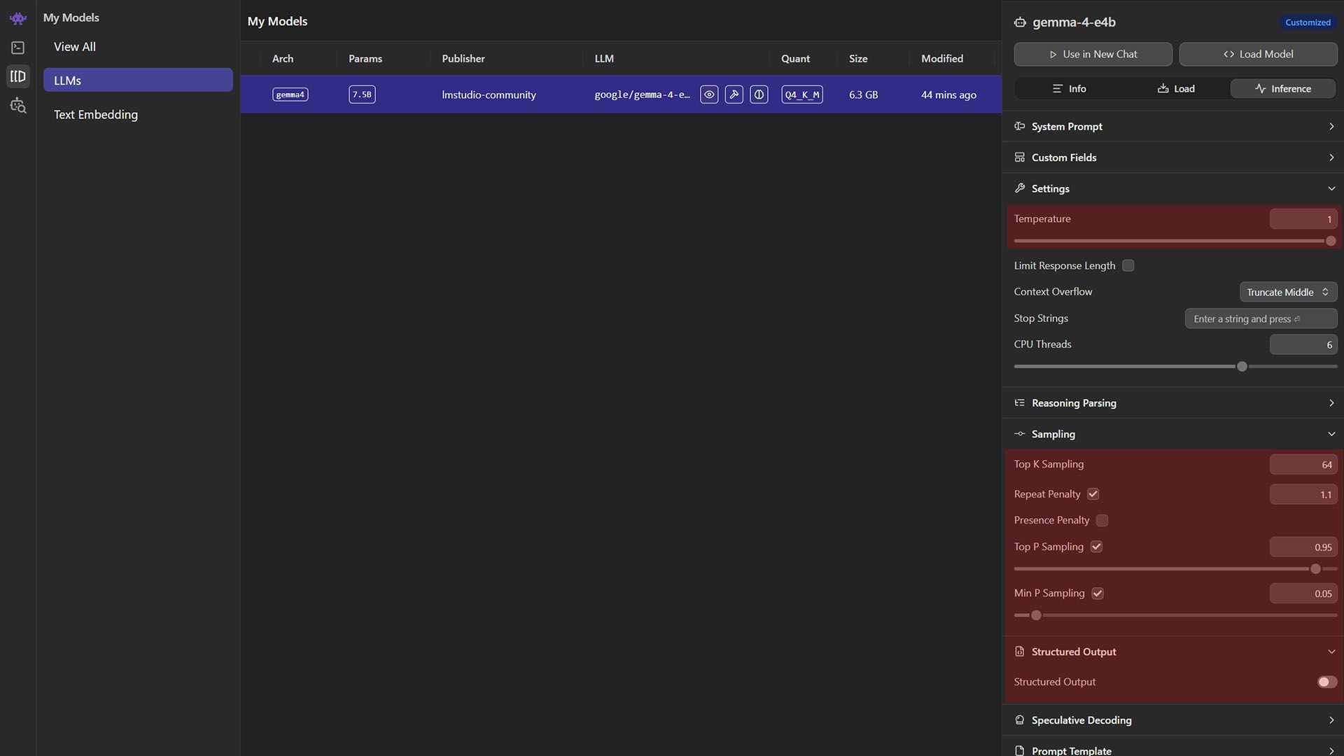 Настройка параметров LM Studio