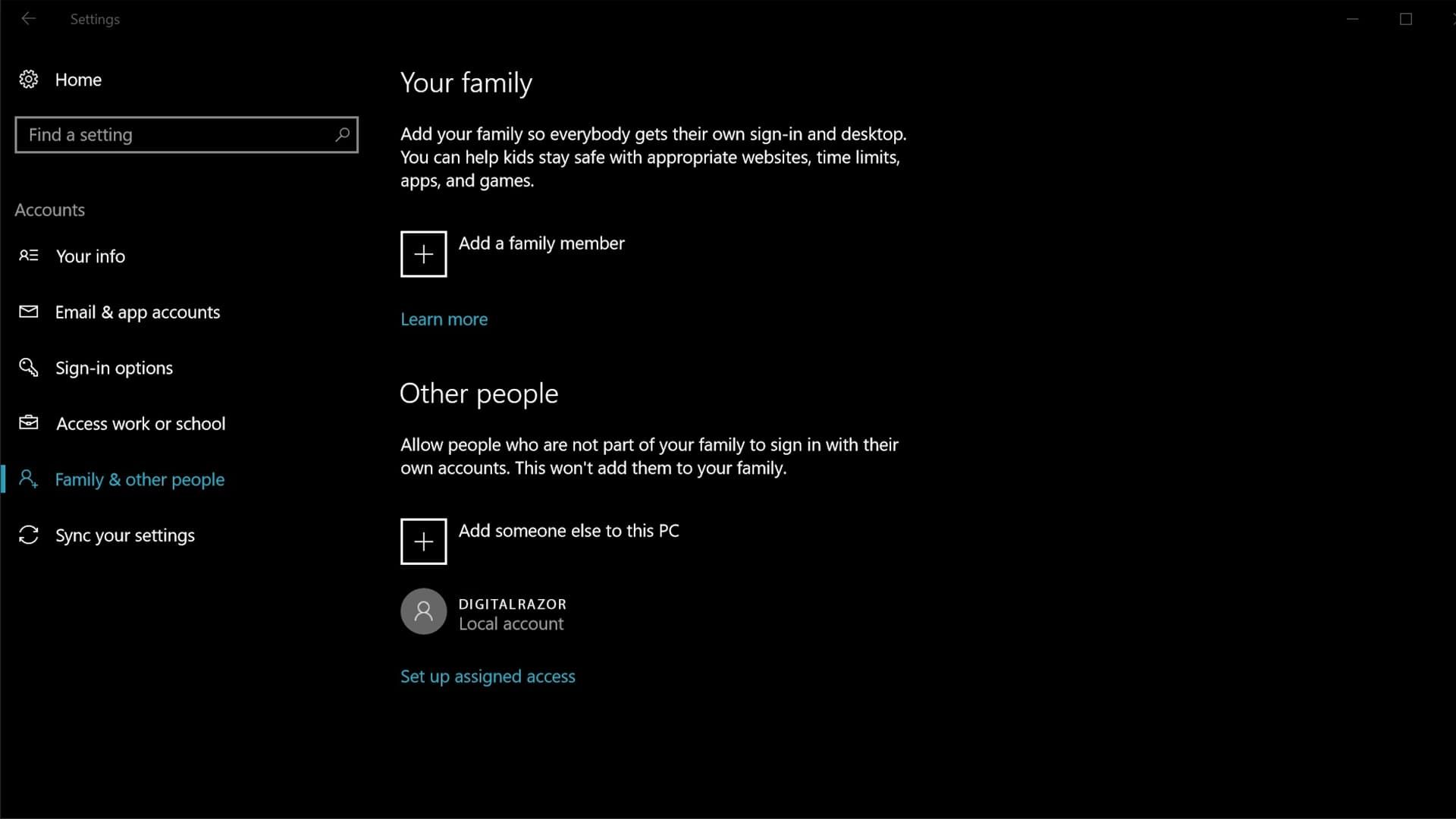 Учётные записи Windows 10