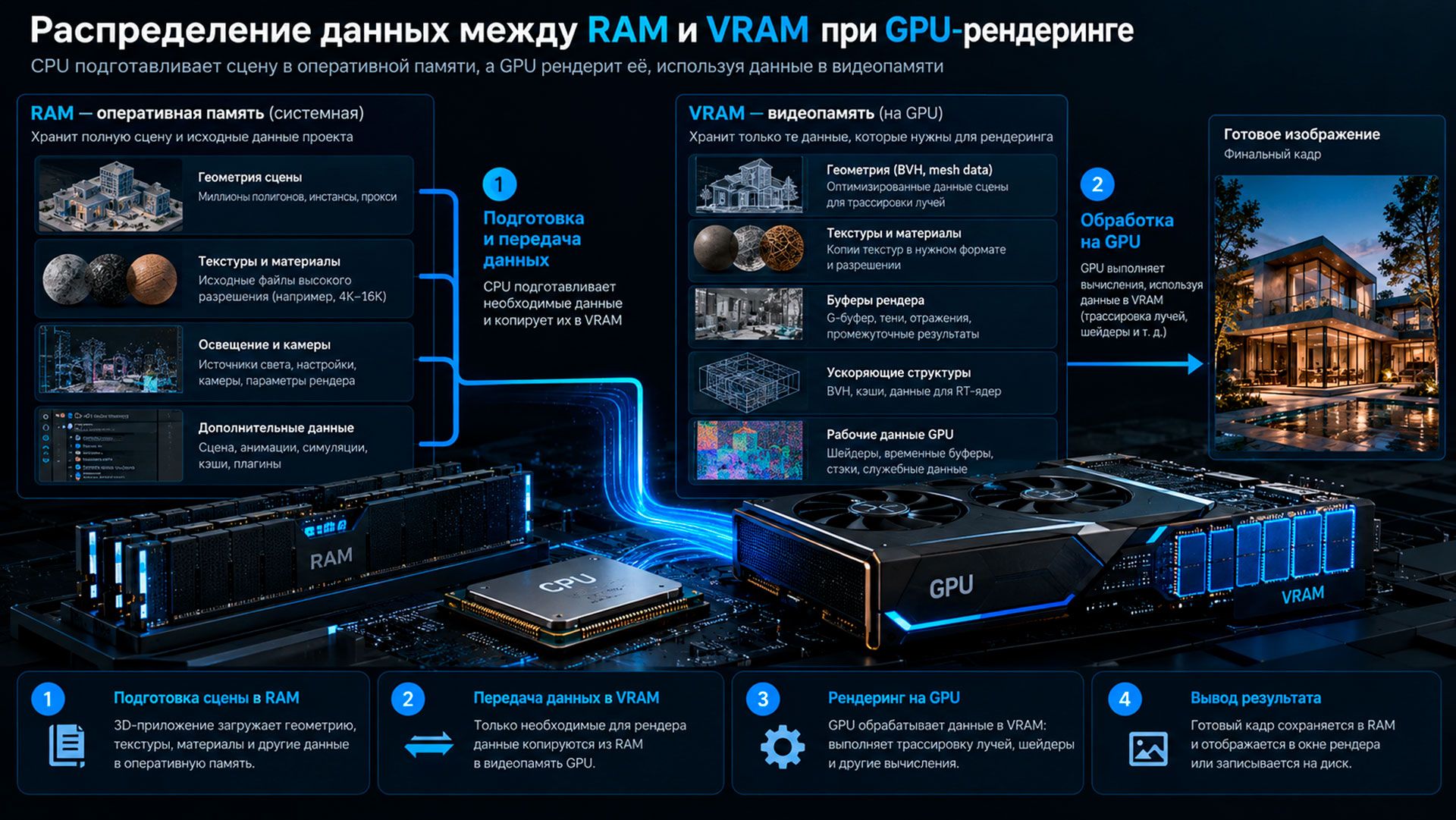 Схема распределения данных между RAM и VRAM