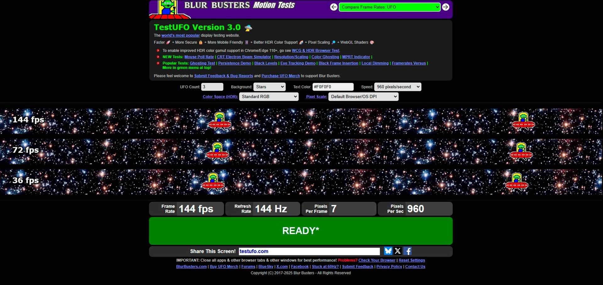 Интерфейс сайта TestUFO