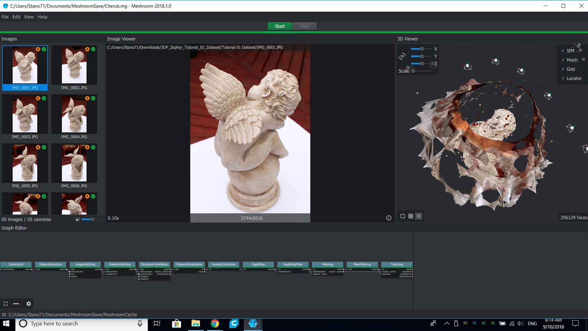 Рабочее окно Meshroom