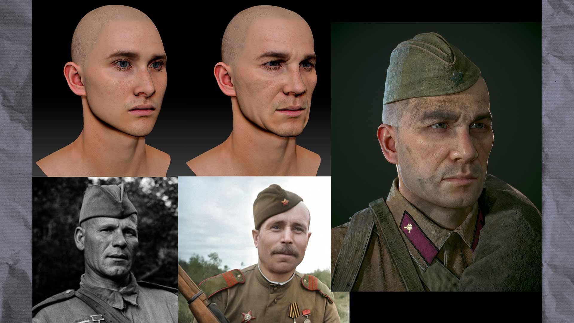 Скан, его изменённая версия, референсы и финальный результат