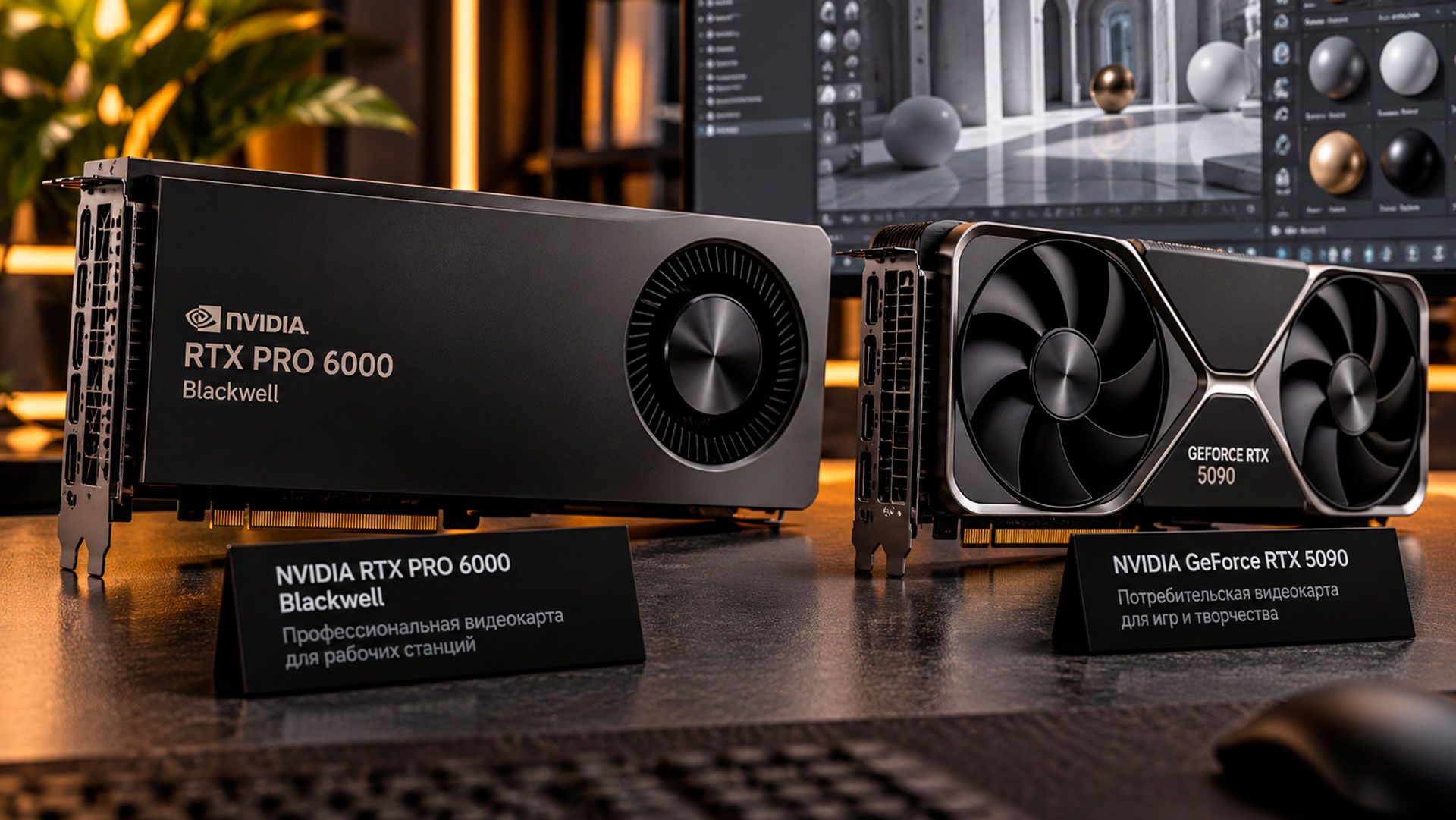 NVIDIA RTX PRO 6000 Blackwell рядом с GeForce RTX 5090