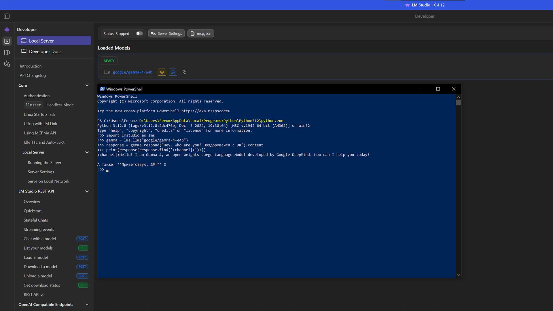 LM Studio Локальный API