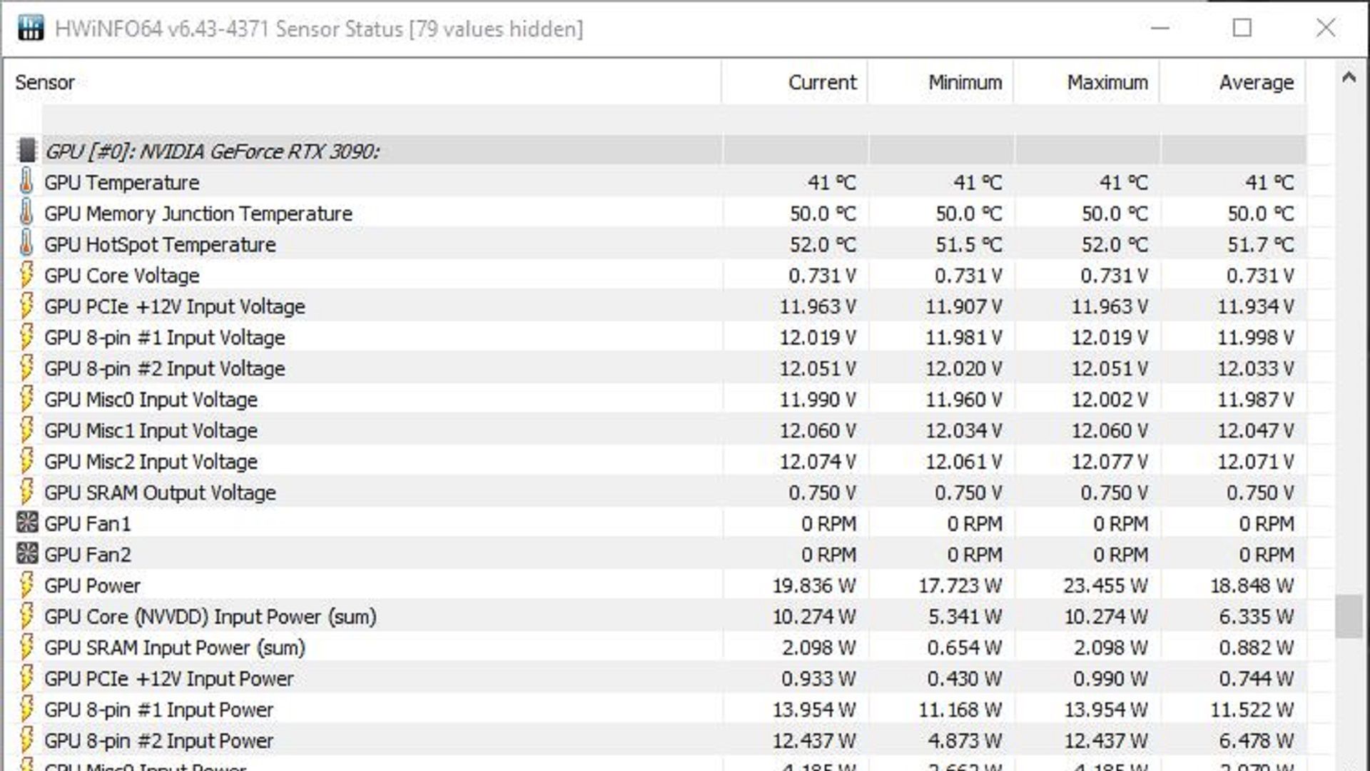 Скринщот из HWiNFO 64 без нагрузки